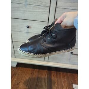CHANEL Black Leather High Top Chukka Espadrille Shoes